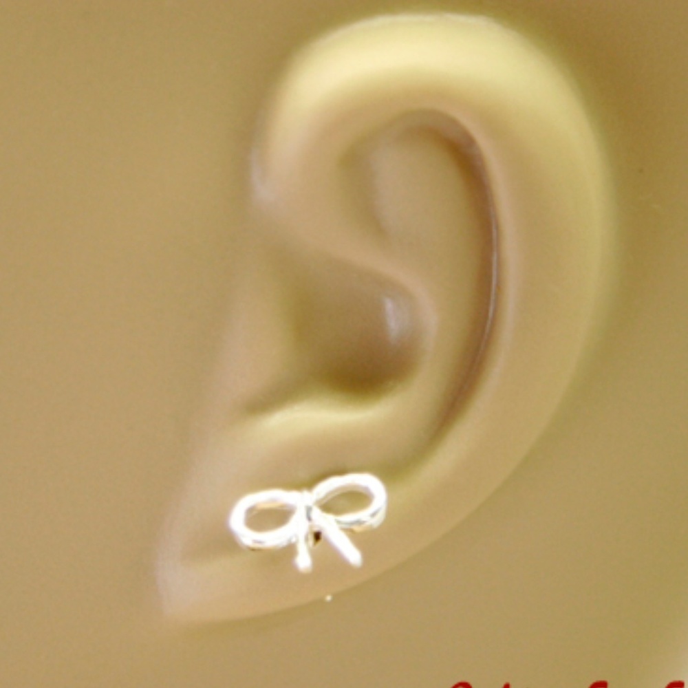 Tiny Bow Stud Earrings, Silver Plated, Fun Gift - image 3